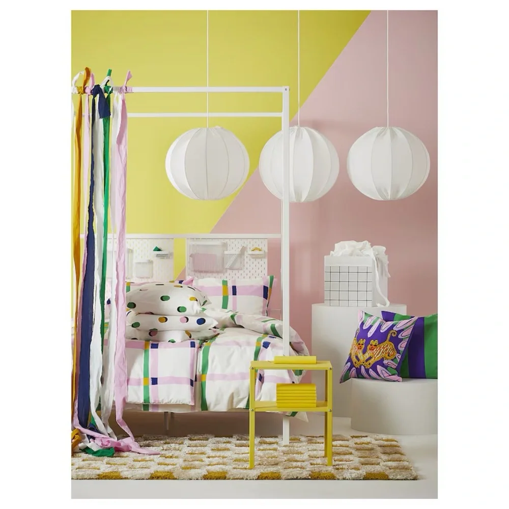 IKEA SYRABLADMAL Duvet cover w/ pillowcase(s), multicolor/check, Full/Queen New